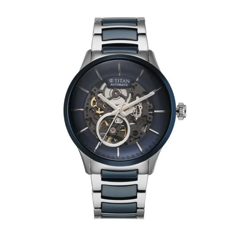 Titan Ceramic Automatic Blue Open-heart Men’s Watch- 90174KD02